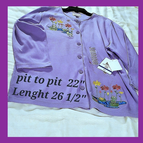 Lavender Embroidered Front Button Knit Blouse - Picture 5 of 12